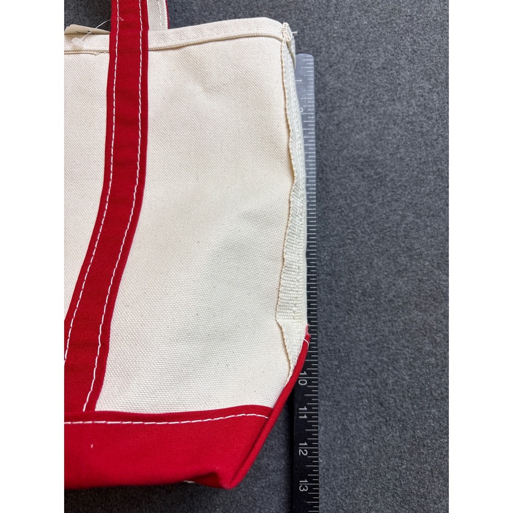LL Bean Boat and Tote Medium Canvas Bag Red Cream Made in USA OM198 - Picture 11 of 12